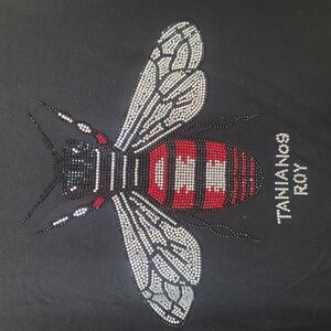 NWT Tania No9 Roy Women's Black Tee with Rhinestone Bee Design Sz 4XL.